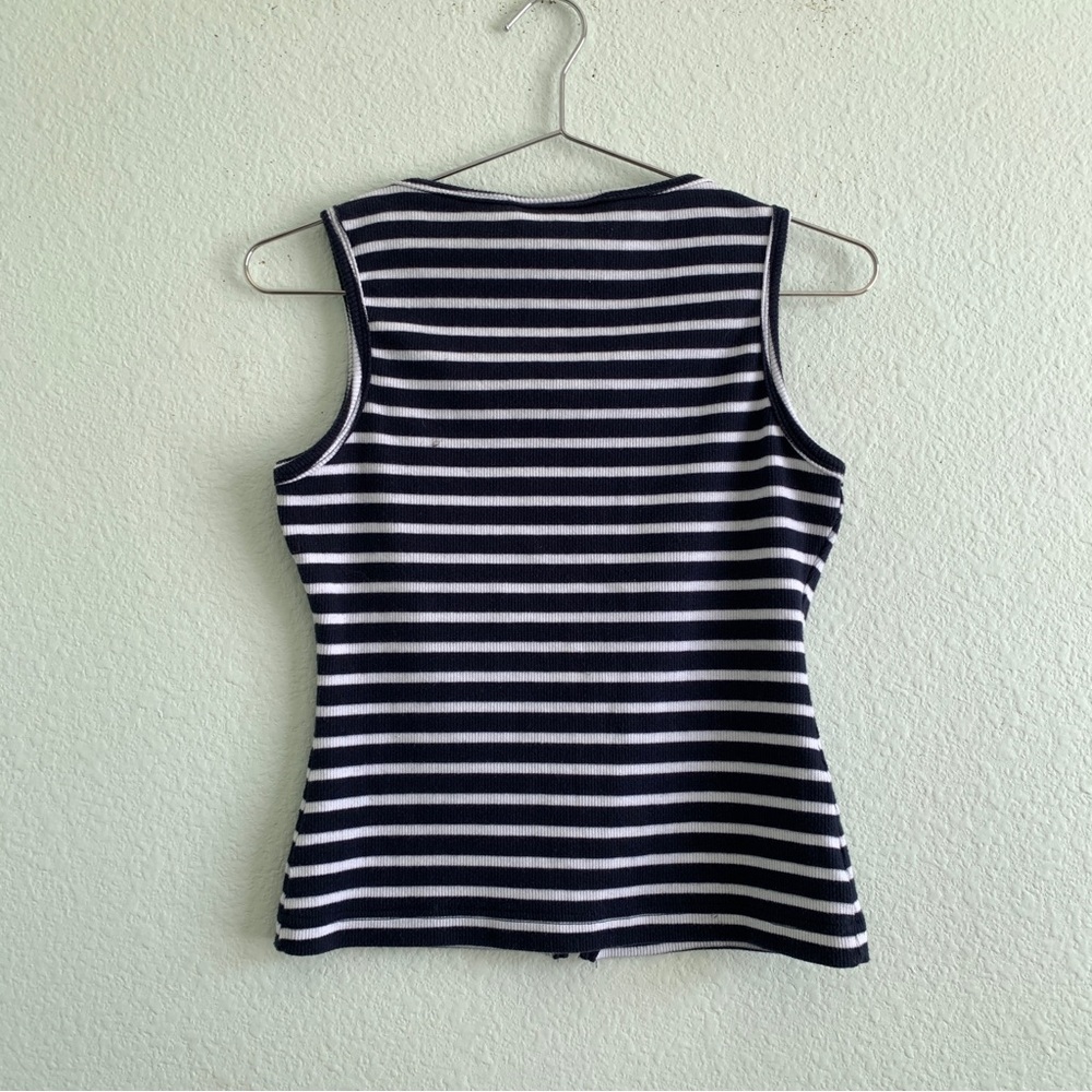 VINTAGE Style New York Navy Striped Sleeveless Top zip up front vtg Small - Picture 7 of 7